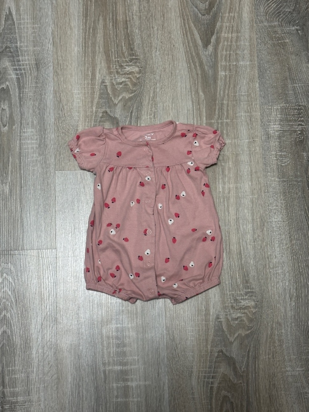 Carter's Dusty Pink Strawberry-Print Short Sleeve Romper